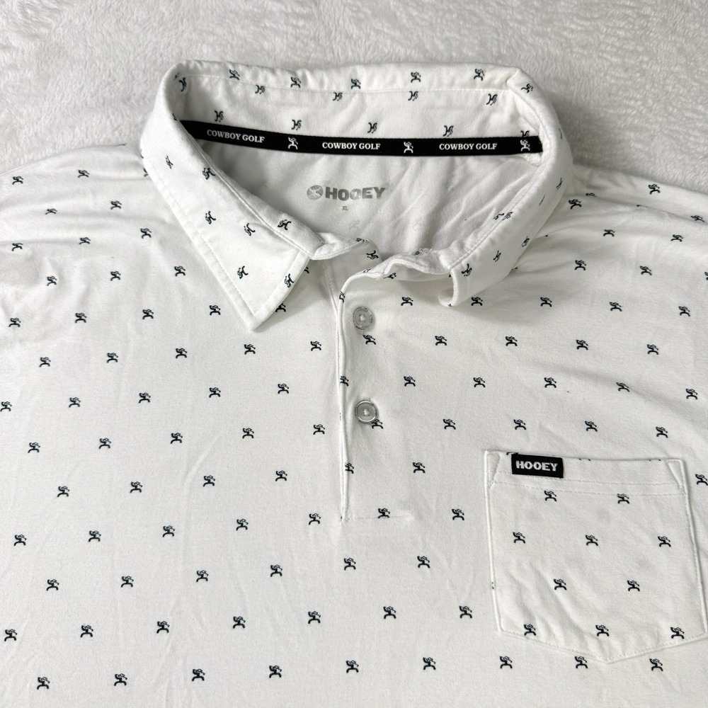 Hooey Polo Shirt Mens XL White Cowboy Golf AOP Short Sleeve Western Pocket Logo